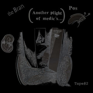 a black and grey drawing of a farm scene with medical instruments